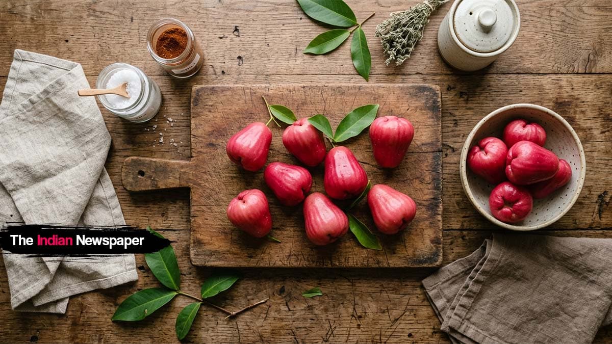 मले एप्पल (Malay Apple / जाम्बू): गुलाबी-लाल रसदार फल – हाइड्रेशन और कम कैलोरी का ट्रॉपिकल साथी