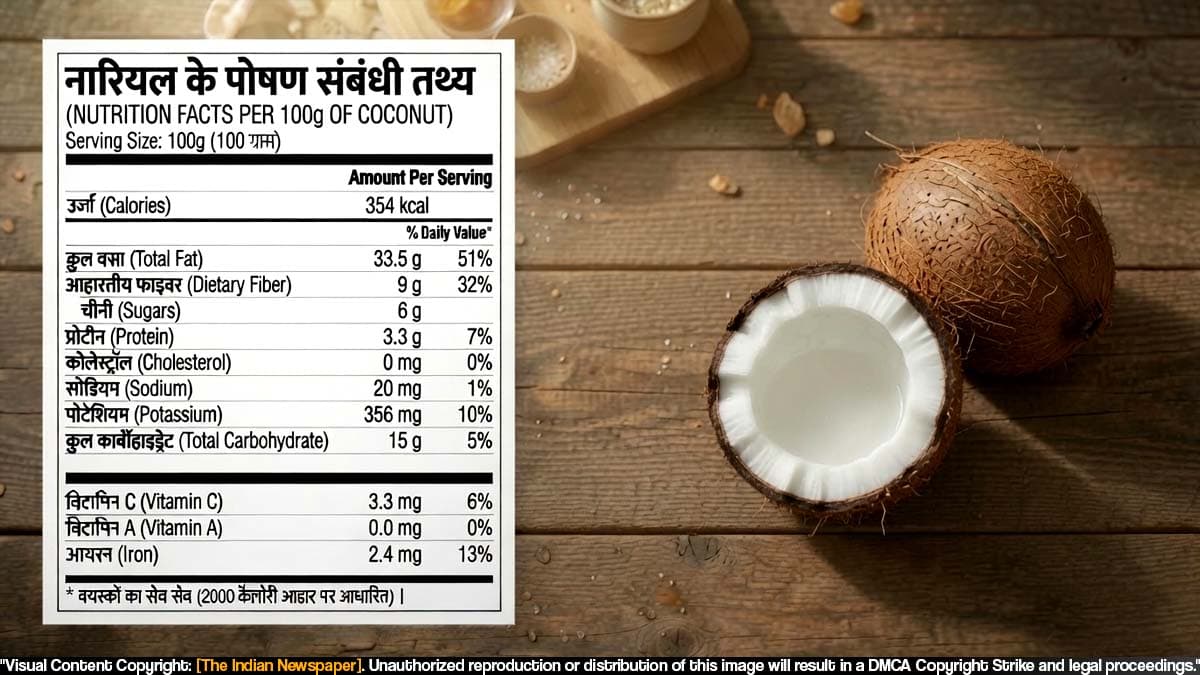 नारियल (Coconut): Nutritional Value (प्रति 100 ग्राम) पोषण मूल्य, फायदे, सावधानियां और रोचक तथ्य